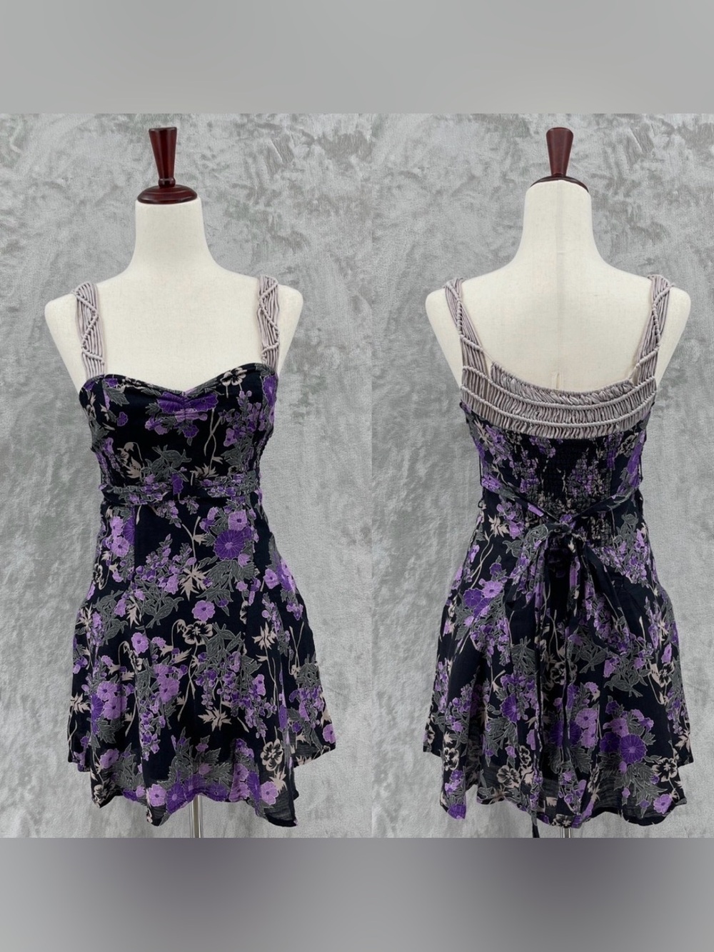 Free People VINTAGE Mini Dress with Purple Floral Print - Picture 2 of 7